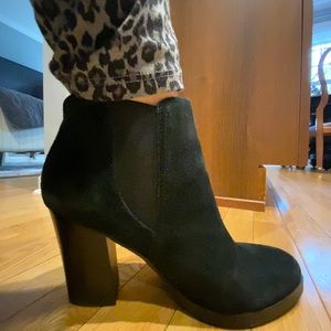 Black suede Marc Fisher ankle boots 7.5. 3 1/2” heels.